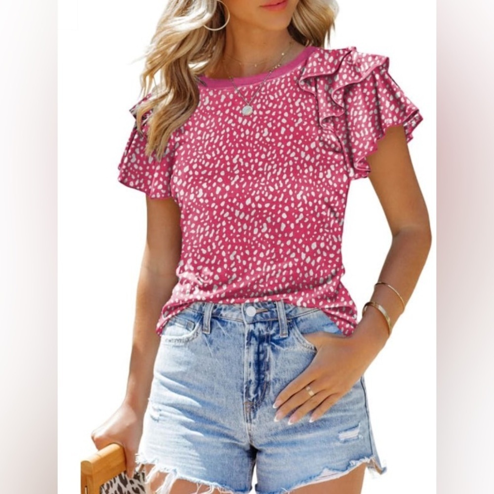 SHEWIN Womens Summer Top with Ruffle Sleeves